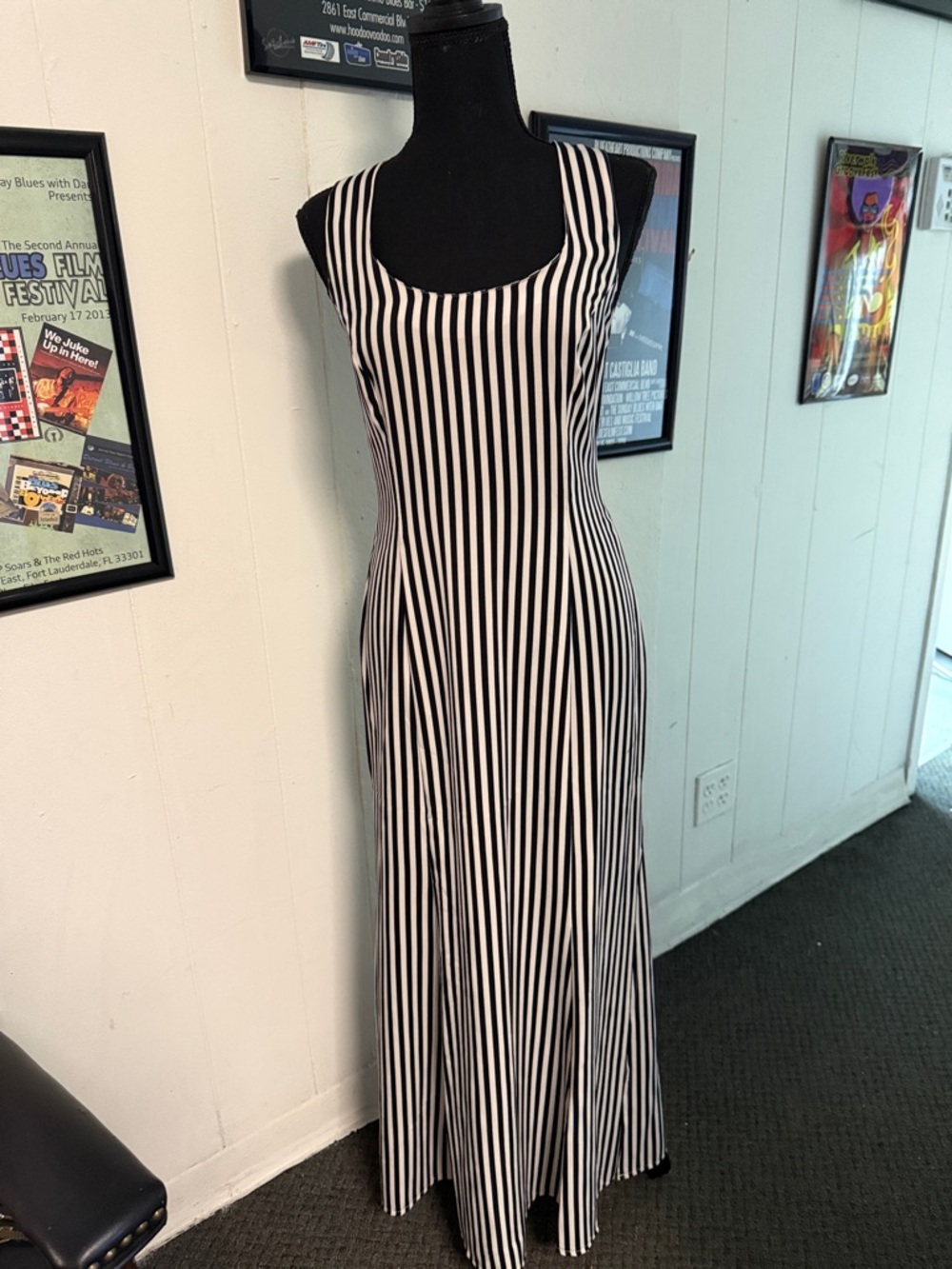 Gerard Darel Black & White Striped Sleeveless Maxi Dress